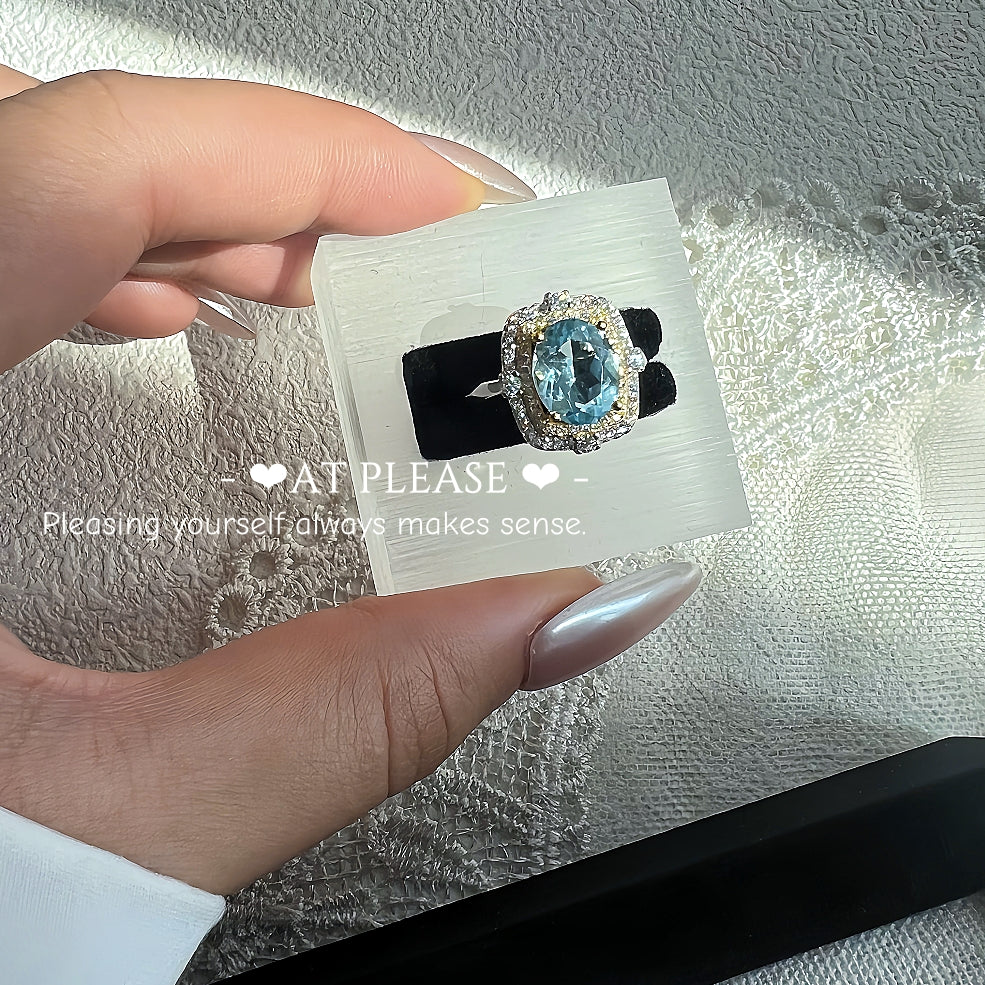 S925 Silber 18K Gold Luxe Energiering – Topas (Blau) / Amethyst