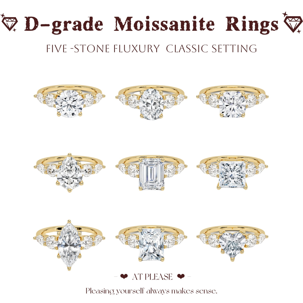 Moissanit S925 Sterling Silber Ring | Hochzeitsschmuck mit Echtheitszertifikat | Luxuriöses Fünf-Stein-Design