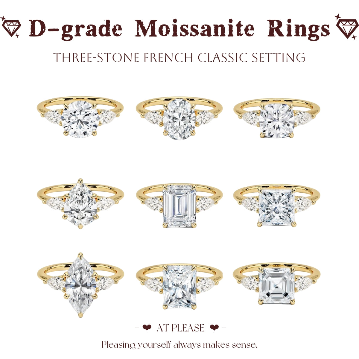 Moissanit S925 Sterling Silber Ring | Hochzeitsschmuck mit Echtheitszertifikat | Französisch-klassisches Drei-Stein-Design