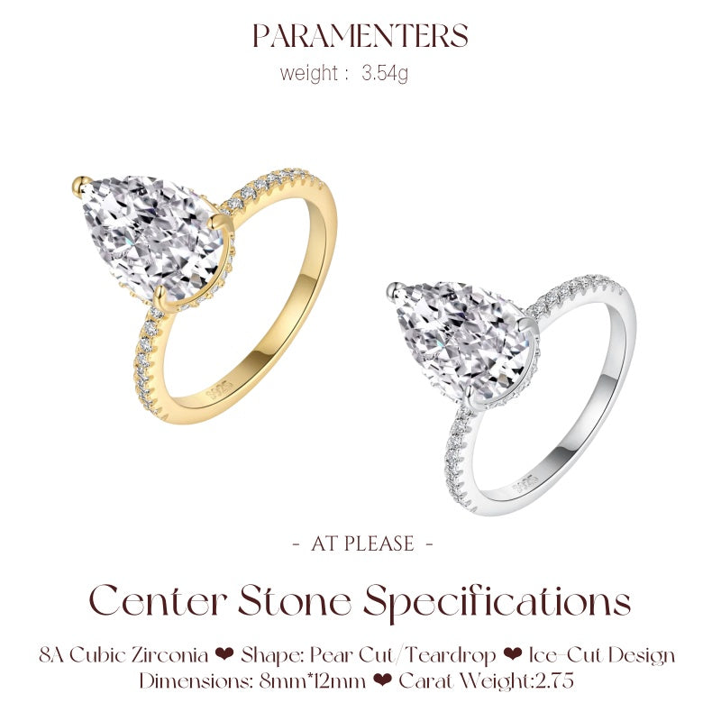 Ehering aus 925er Sterlingsilber mit Birnenschliff | Luxuriöser Basic-Schmuck für Bräute