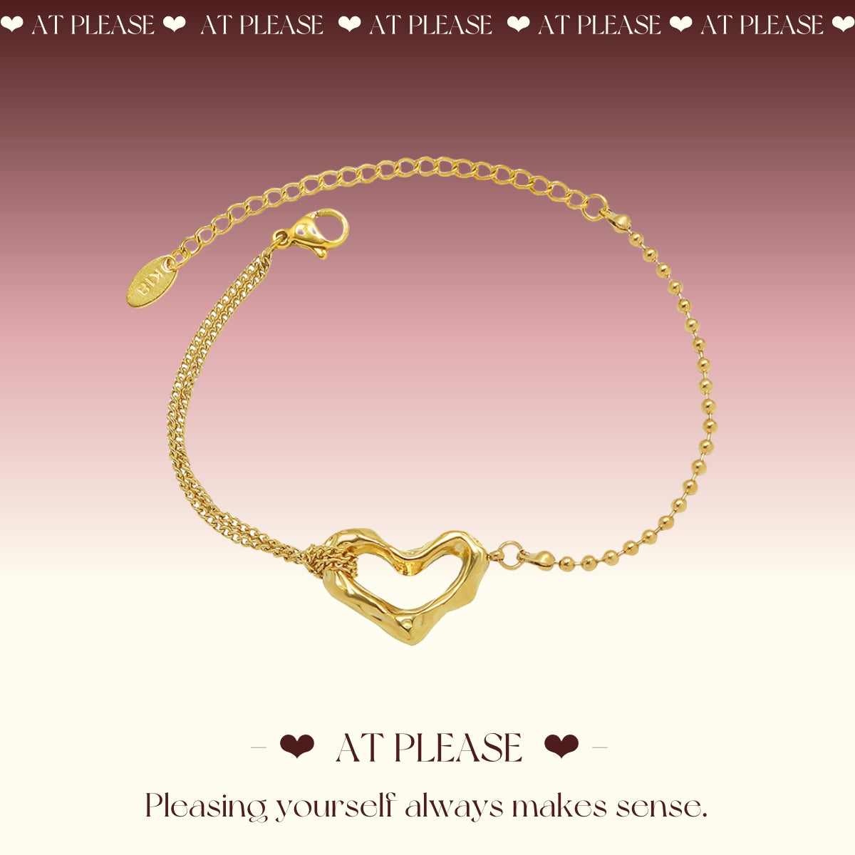 18 Karat vergoldetes Titanstahl-Doppelschicht-Herz-Charm-Armband | Ausgefallener minimalistischer Schmuck