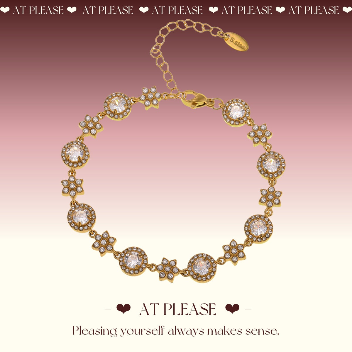 18 Karat vergoldetes Titanstahl-Armband mit 5A-Zirkonia und sechsblättrigem Blumenmuster – Luxuriöser Instagram-Schmuck