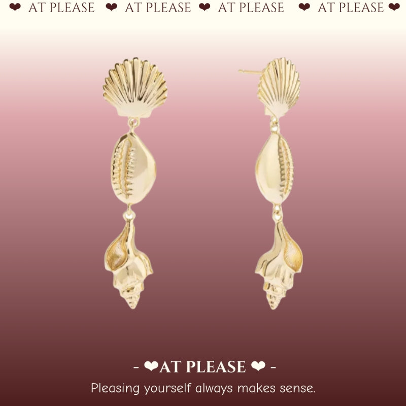 S925 Silver Niche Long Shell Ocean Style Elegant Earrings - Holiday Luxury -18k Gold