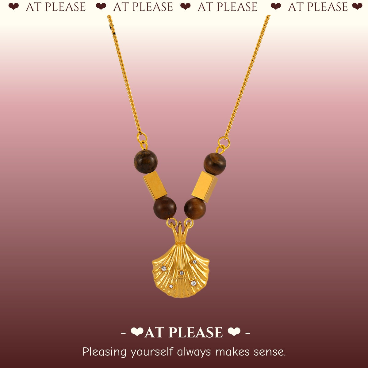 Vintage Tiger Eye & Shell Pendant Necklace - Titanium Steel French Retro Jewelry