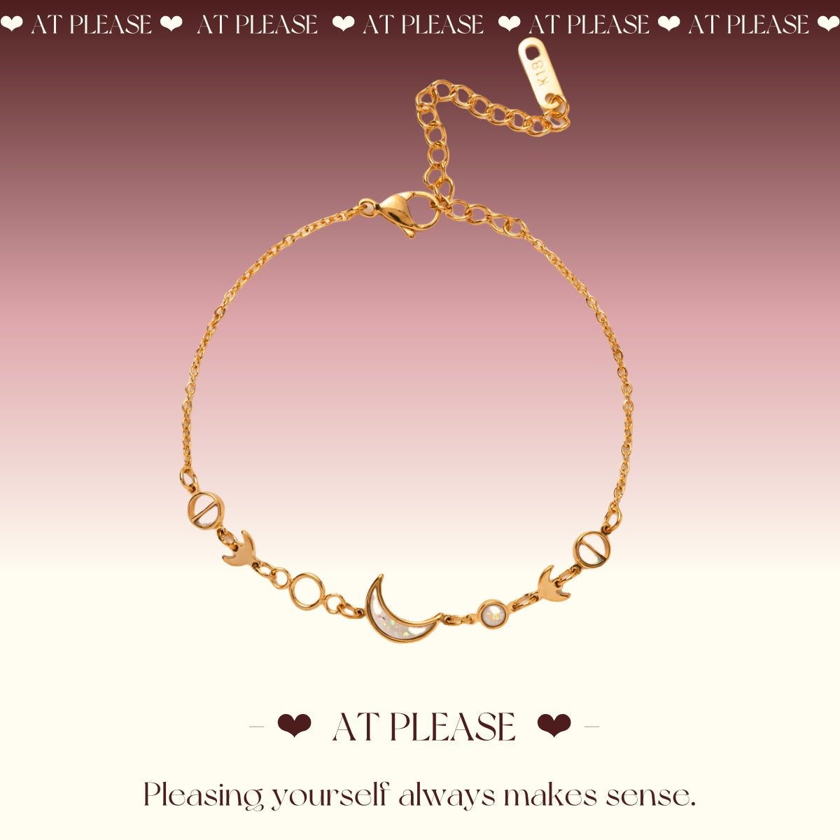 Minimalist crescent moon bracelet in 18K gold plated stainless steel