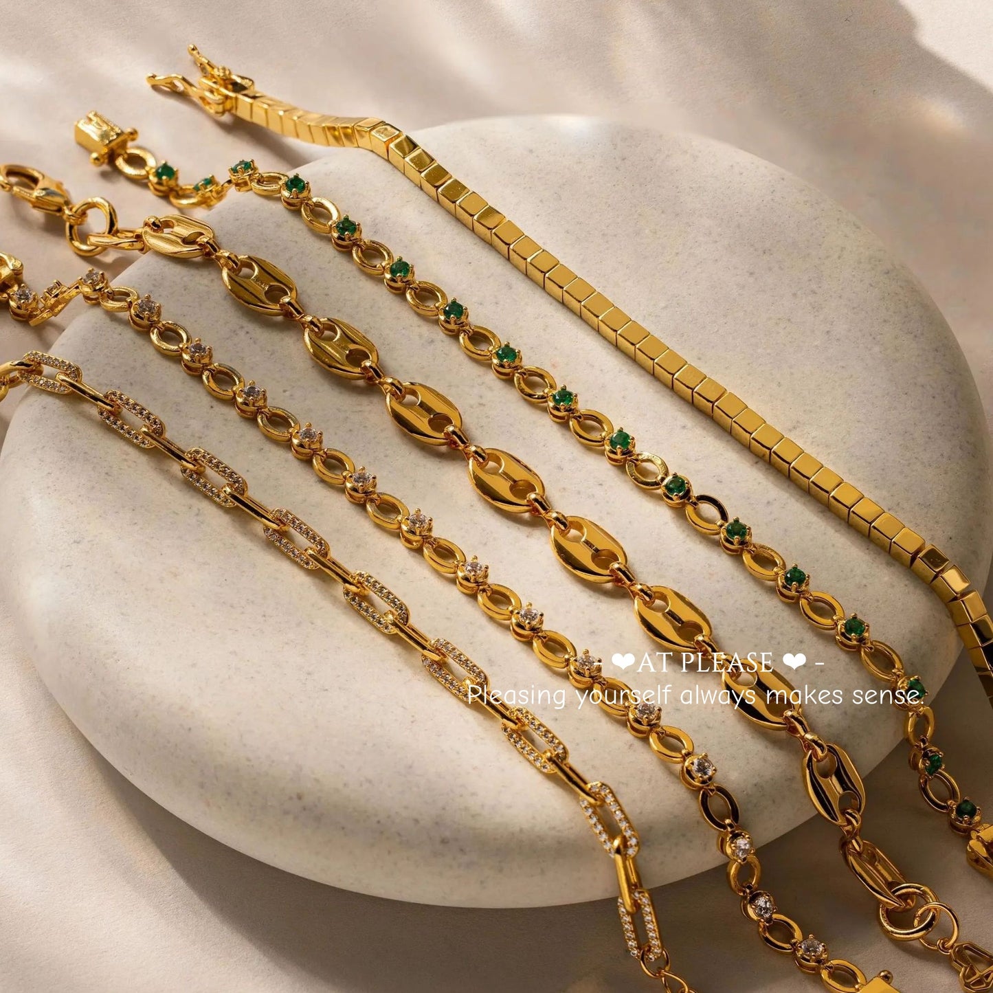 18K gold plated stainless steel bracelet set versatile