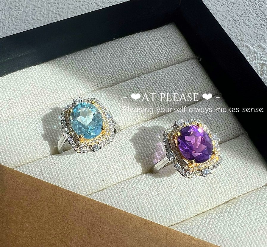 S925 Silber 18K Gold Luxe Energiering – Topas (Blau) / Amethyst