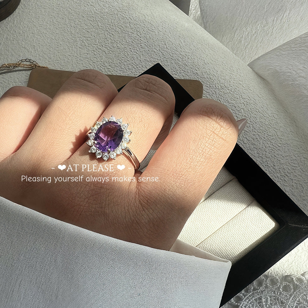 Ovaler Ring aus S925-Silber mit Amethyst | Steigerung der Intelligenz und der kognitiven Fähigkeiten