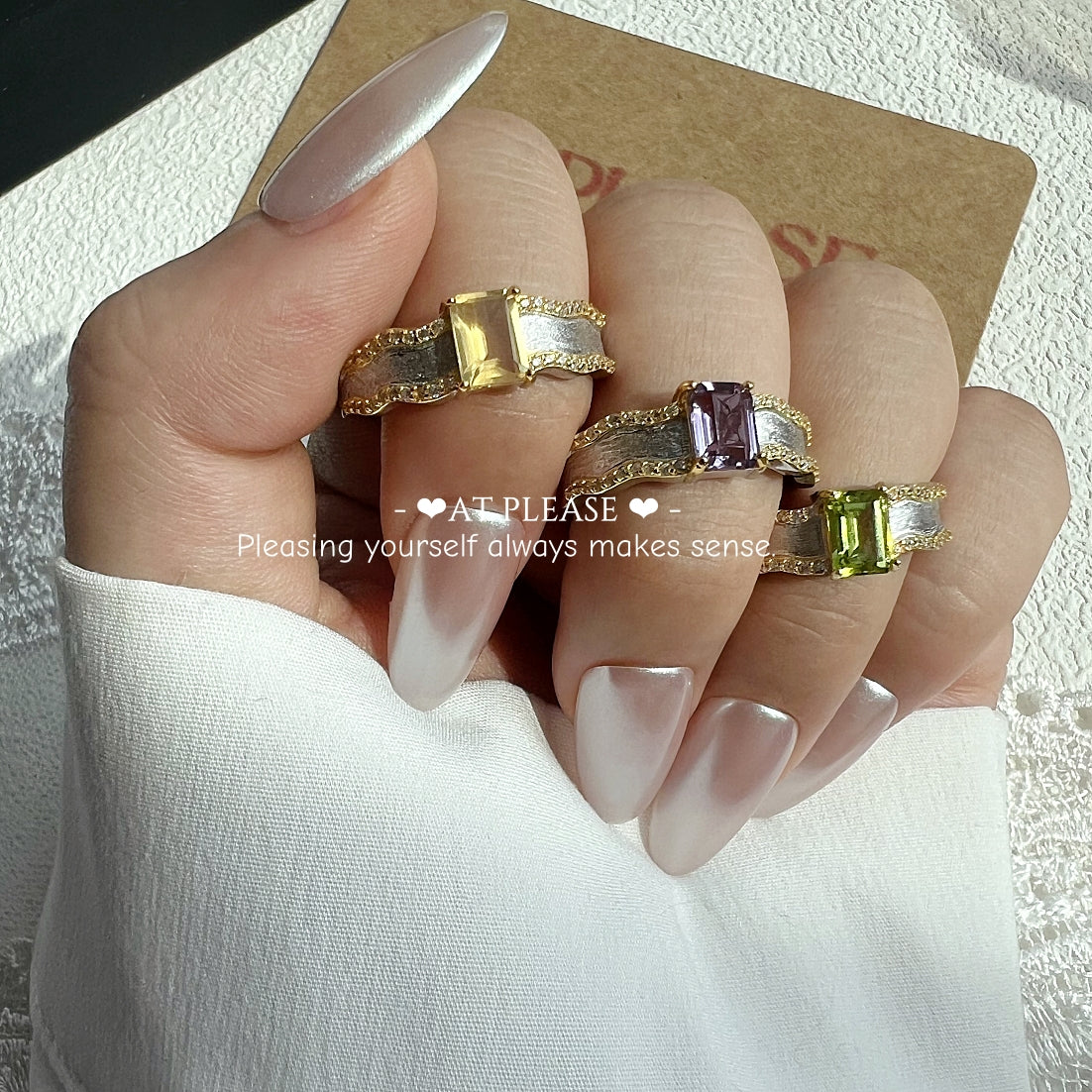 s925 Silber Drei-Edelstein-Ring – Peridot Amethyst Citrin Verstellbar
