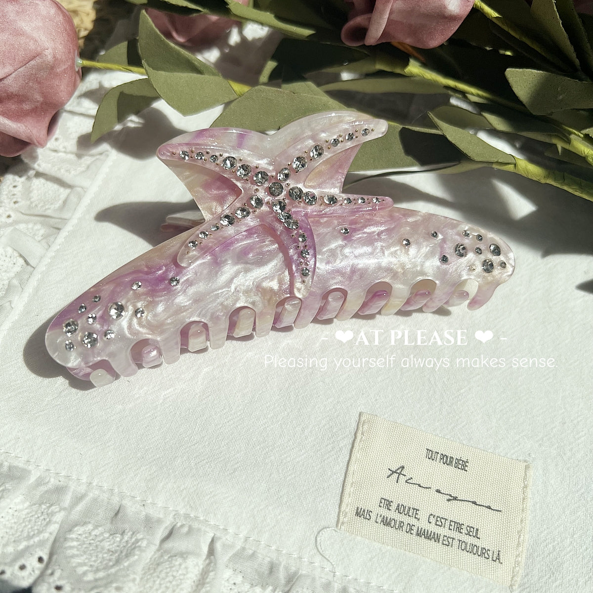Haarspange aus Acetat mit Seestern-Strass und rosa-lila Farbverlauf
