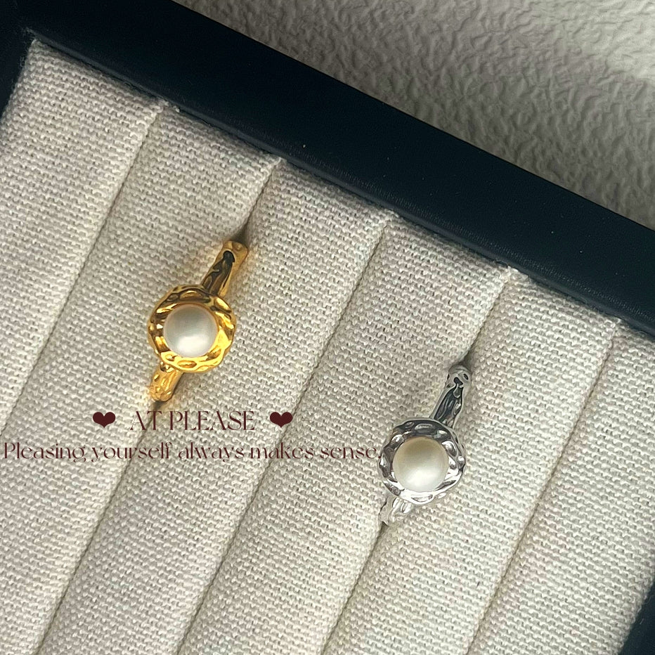 S925 Sterling Silber Ring mit natürlicher Hochglanzperle, perfekt rund