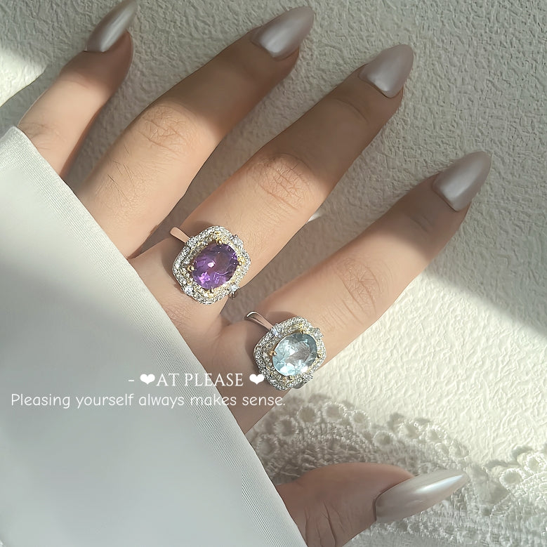 S925 Silber 18K Gold Luxe Energiering – Topas (Blau) / Amethyst