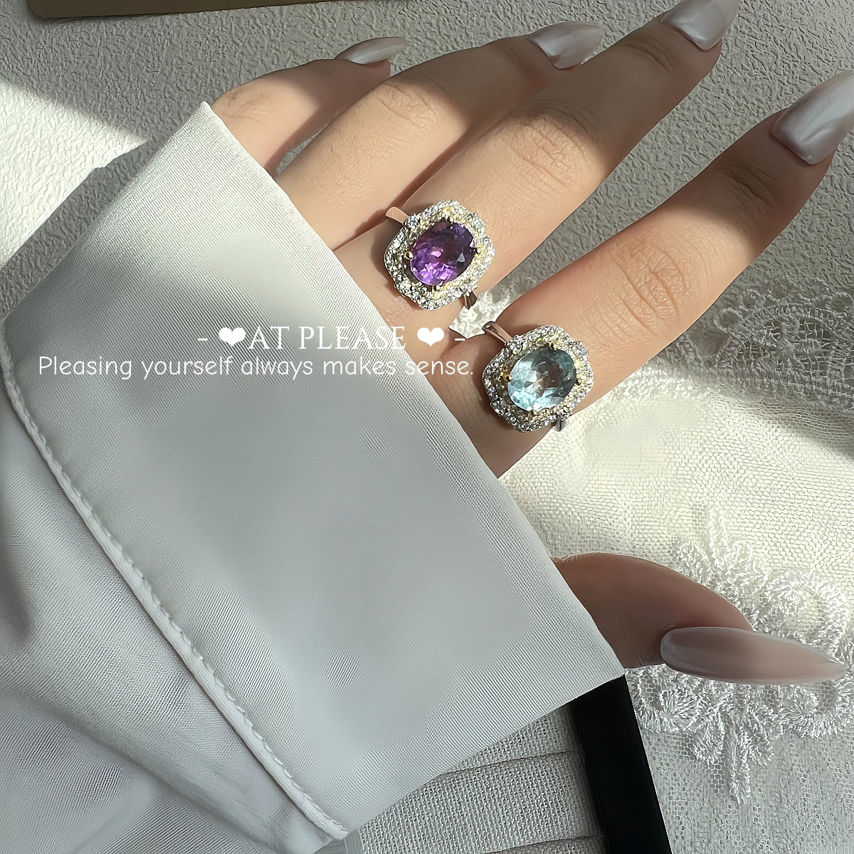 S925 Silber 18K Gold Luxe Energiering – Topas (Blau) / Amethyst