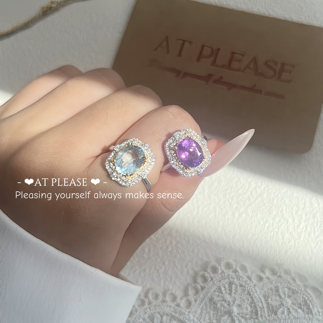 S925 Silber 18K Gold Luxe Energiering – Topas (Blau) / Amethyst