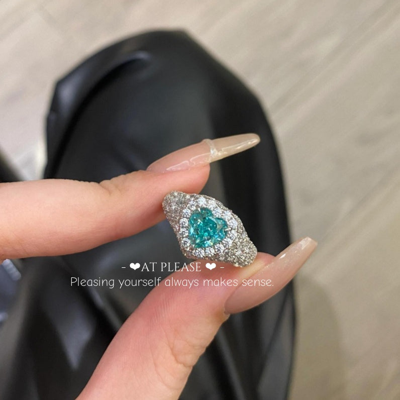 aqua paraiba heart ring color-shifting diamonds