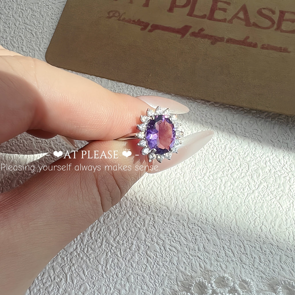 Ovaler Ring aus S925-Silber mit Amethyst | Steigerung der Intelligenz und der kognitiven Fähigkeiten