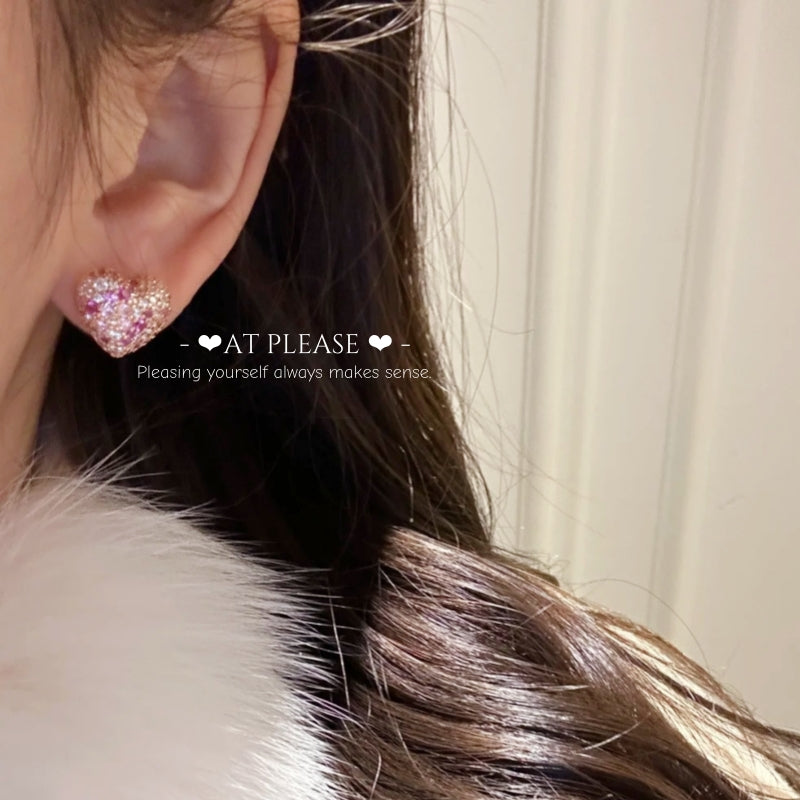 S925 Sterling Silver Gold-Plated Heart Diamond Stud Earrings - Light Luxury Elegant Design Celebrity Style