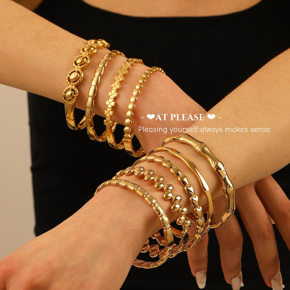 18K Gold plating Stainless Steel Stackable Bangle Bracelet - Minimalist Layering Jewelry