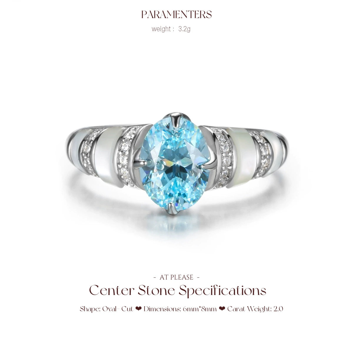 925 Sterling Silber Blauer ovaler Zirkon mit Muschelring – Luxuriöser Boho Chic Schmuck