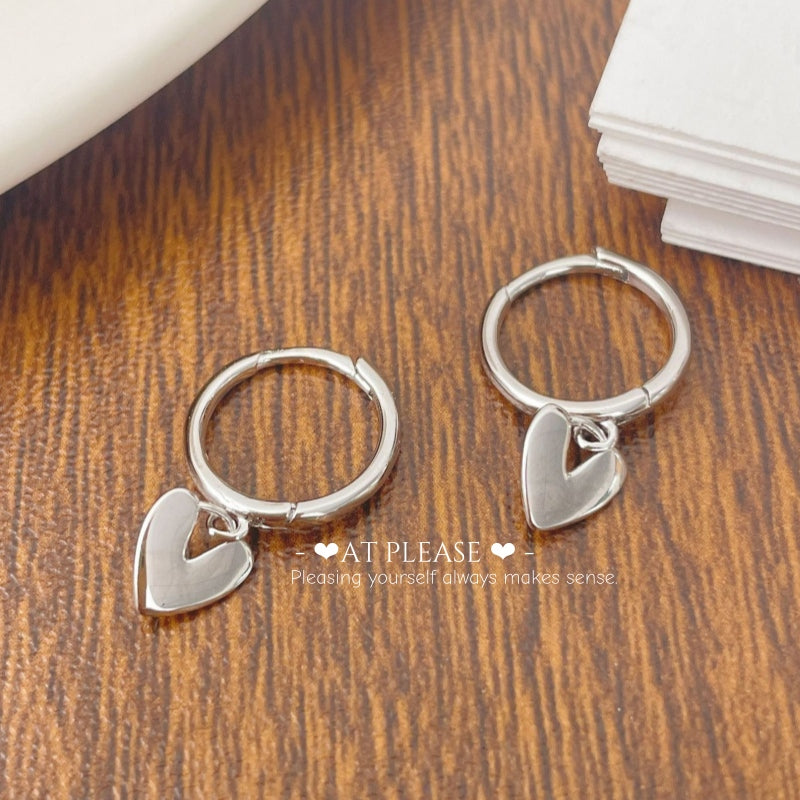S925 Sterling Silver Heart Hoop Earrings with Clasp - Sweet INS-Style