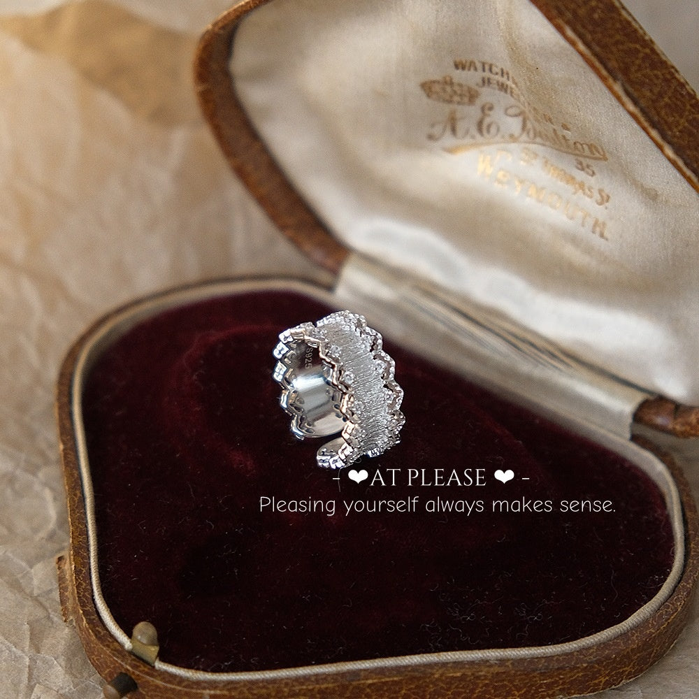 925 Silber Vintage Spitzenring – Mattiertes antikes durchbrochenes Design