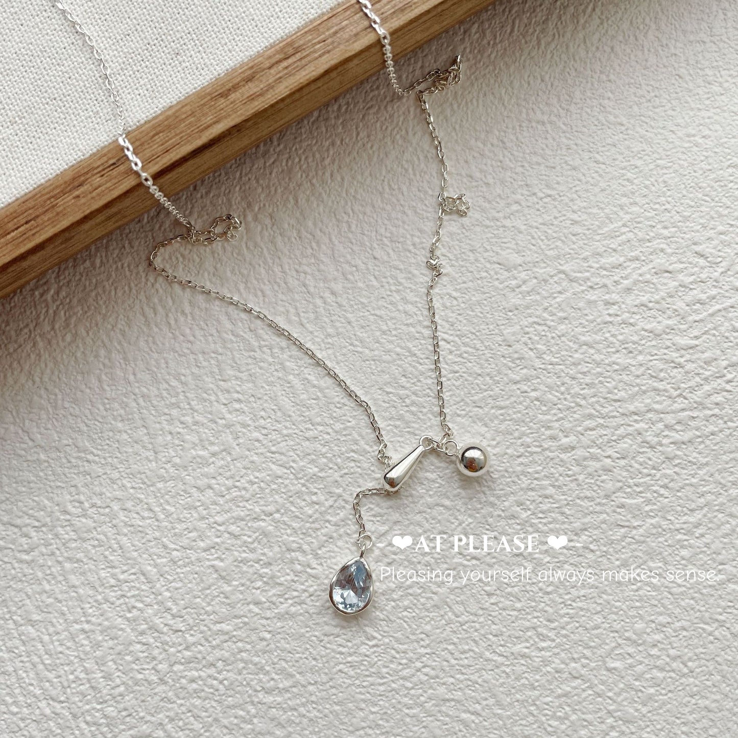 Adjustable Blue Zircon Teardrop Necklace - S925 Sterling Silver Slider Collarbone Chain with Prong-Set Gem
