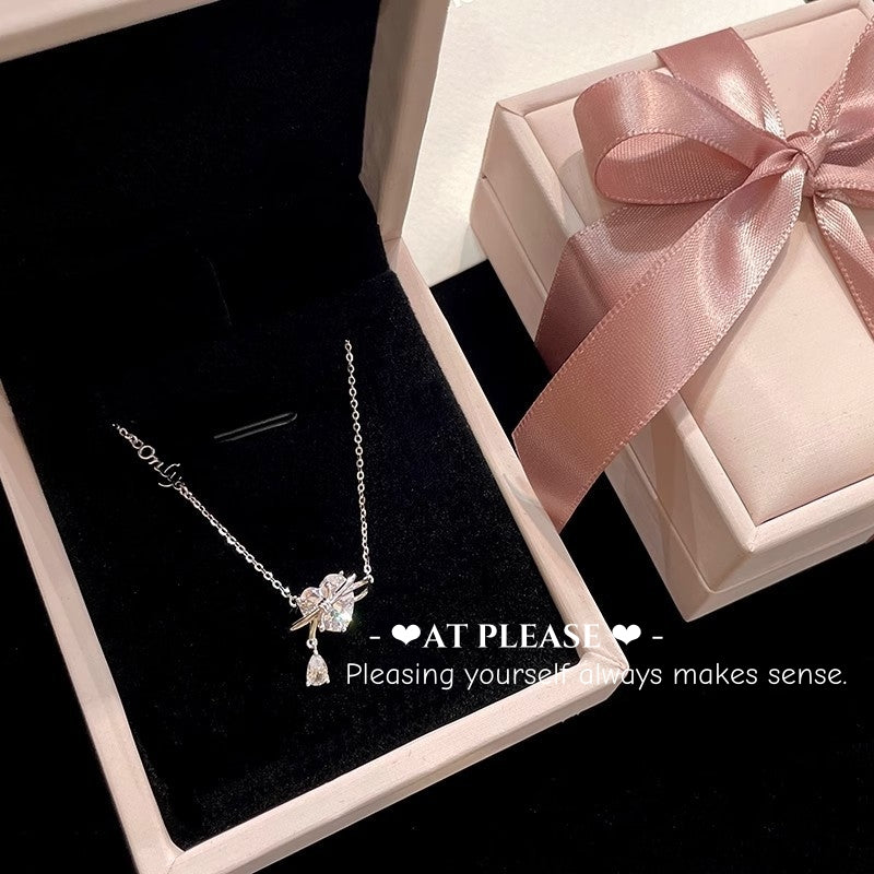 S925 Sterling Silber "Only You" Zirkon Herz mit Schleife Anhänger Halskette | Crushing Schmuck