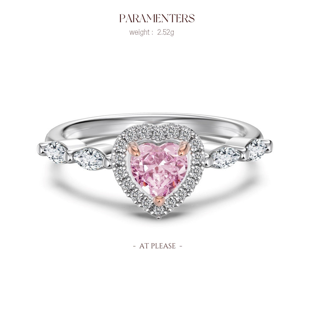 Herzförmiger Ring aus S925 Sterlingsilber mit rosa 8A Zirkonia | Zarter Damenschmuck