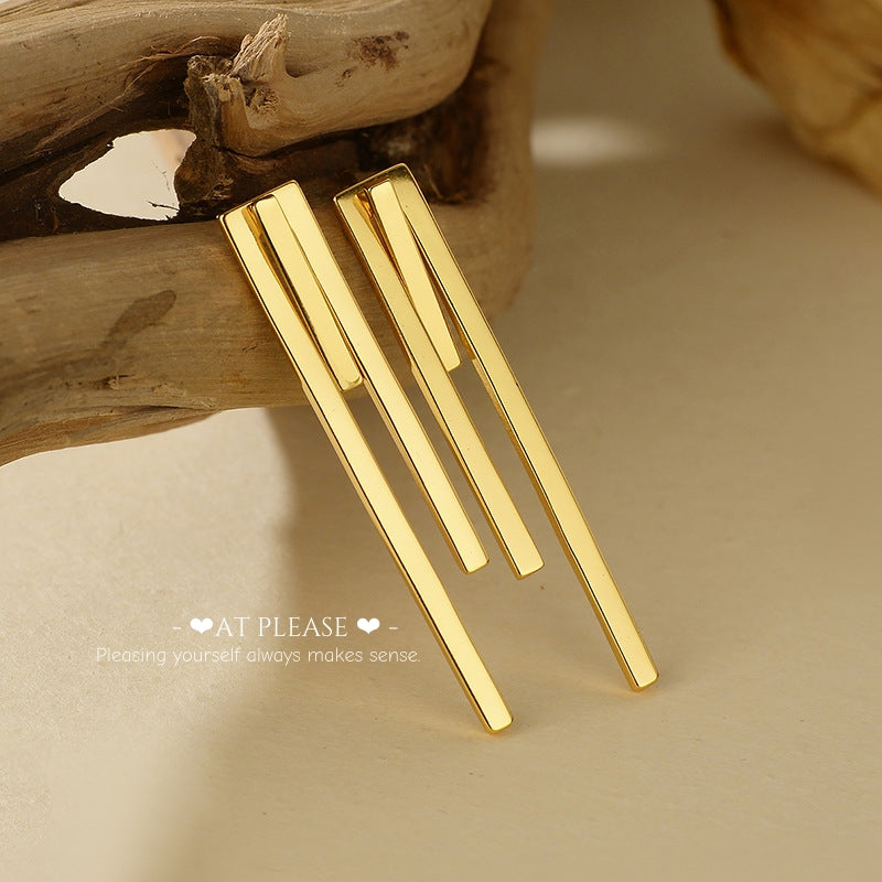 S925 Sterling Silver Minimalist Geometric Bar Earrings - Versatile and Personalized 18K Gold Design
