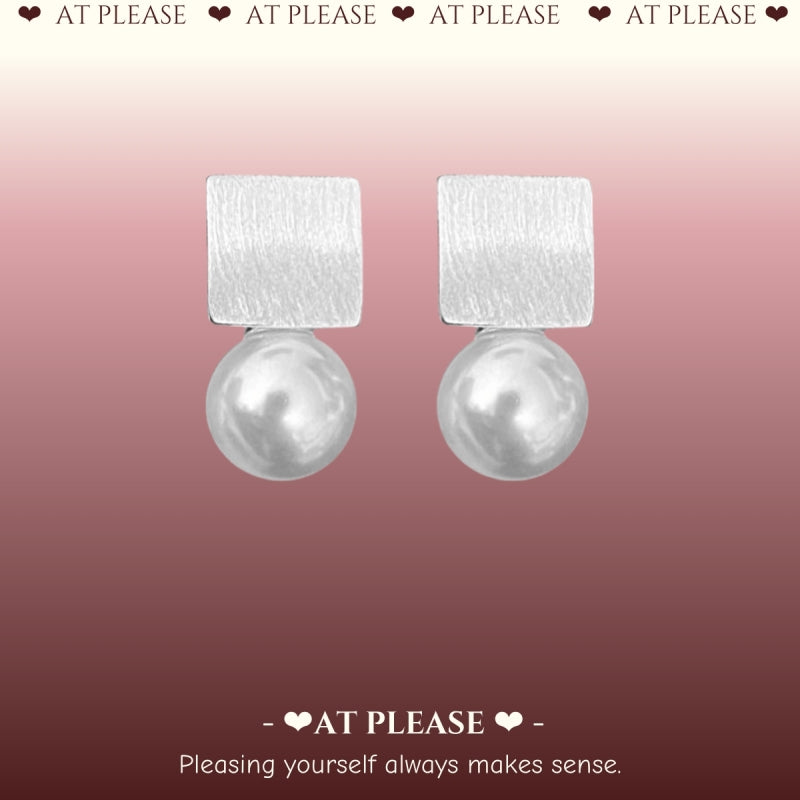 S925 Silver Geometric Square Shell Pearl Drop Earrings - Minimalist French Retro Style
