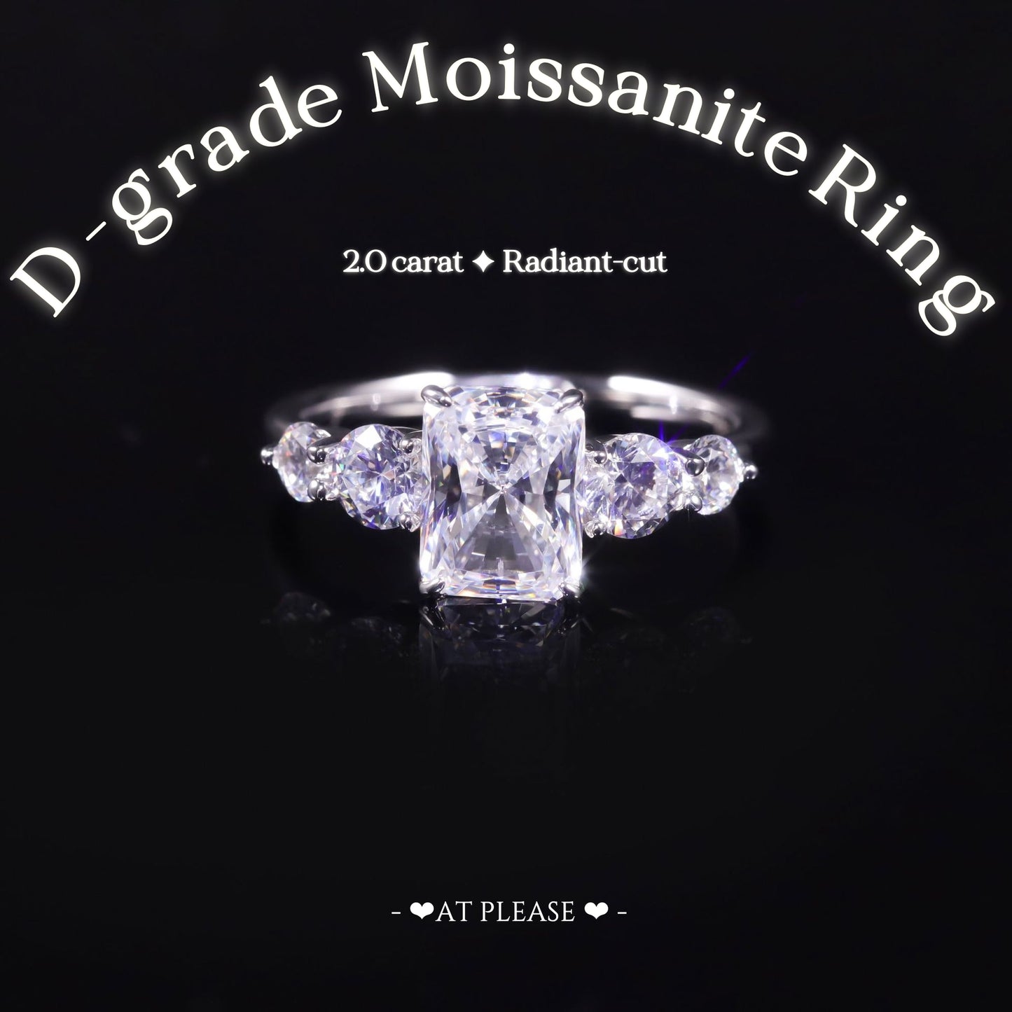 S925 Sterling Silber 2,0 ct. Moissanit Ring | Radiantschliff | Luxusschmuck - Ehering