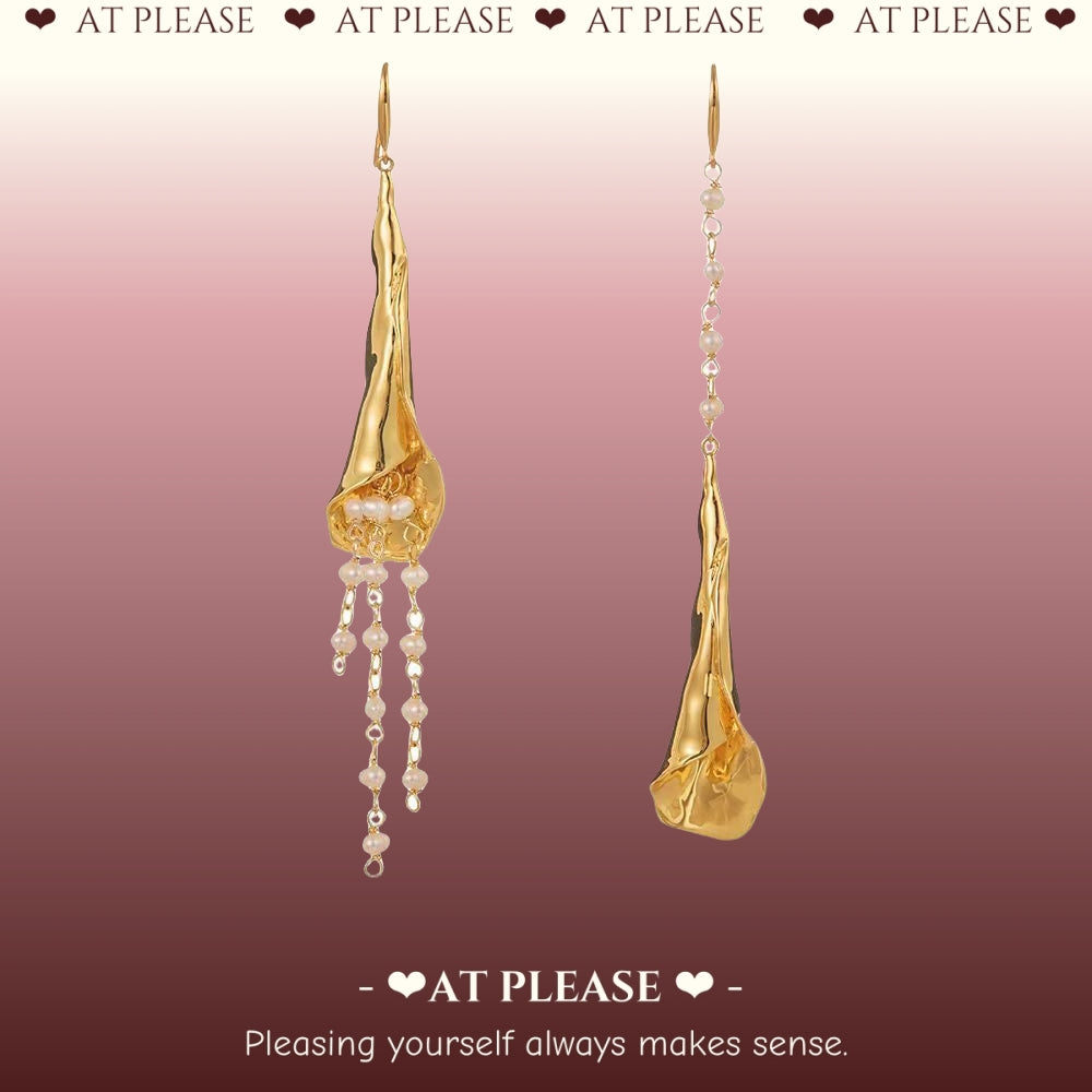 Long Calla Lily Asymmetric Statement Earrings - Luxury Design