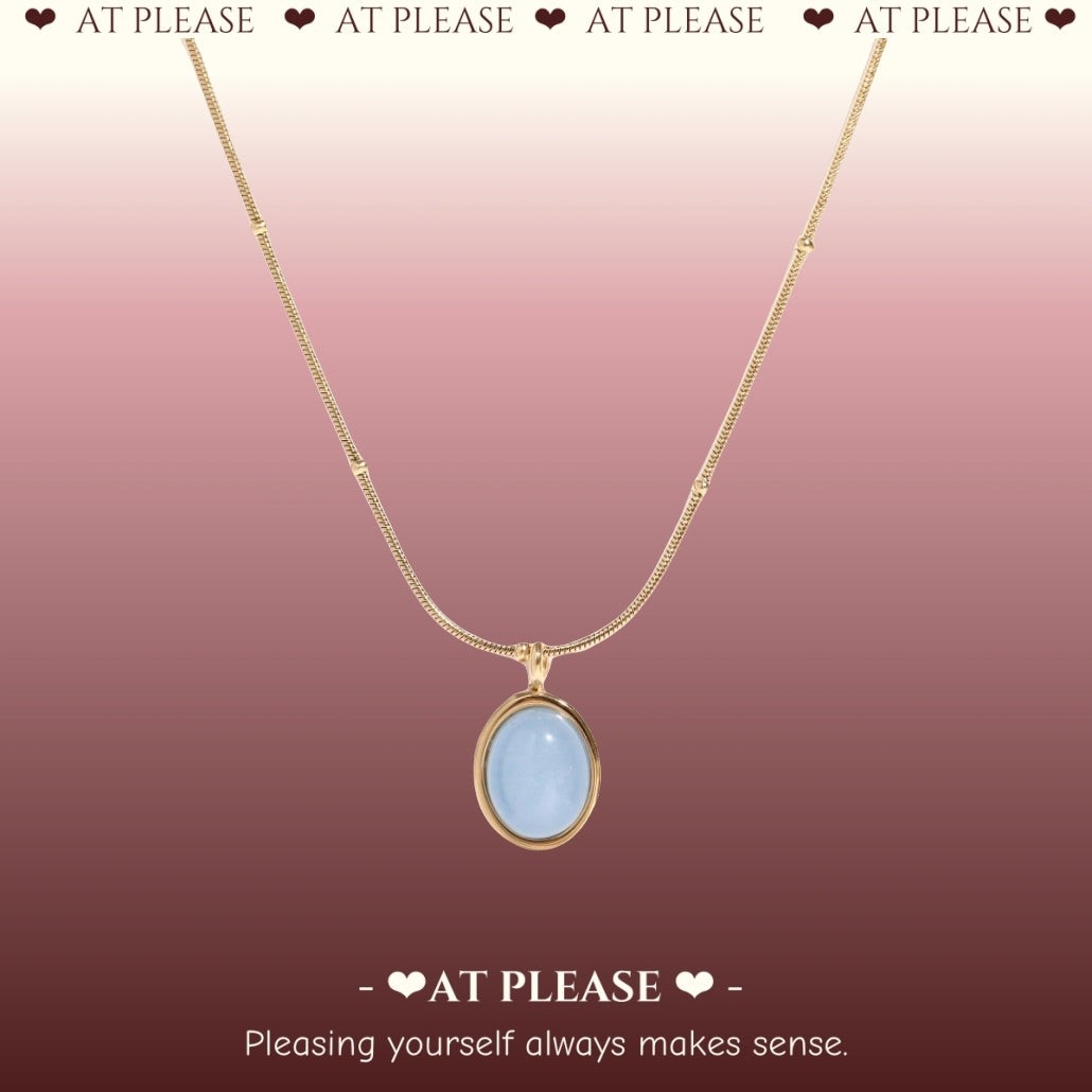 Aquamarine Galactic Tide Necklace - 18K Gold Plated Stainless Steel Celestial Jewelry with Aquamarine