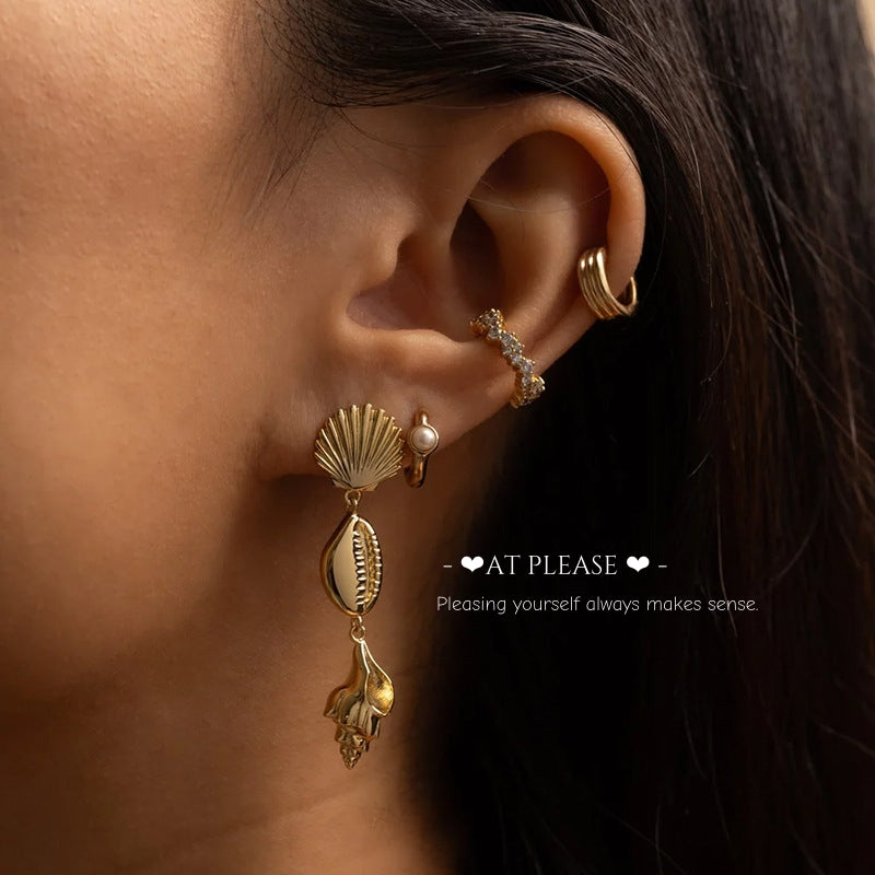 S925 Silver Niche Long Shell Ocean Style Elegant Earrings - Holiday Luxury -18k Gold