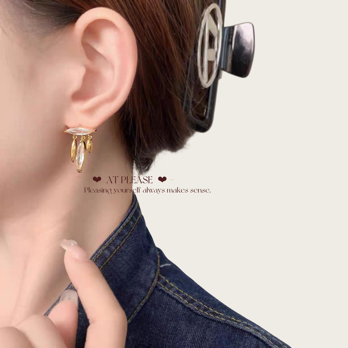 Leaf Tassel Stud Earrings with Cubic Zirconia - Luxury Simple and Versatile