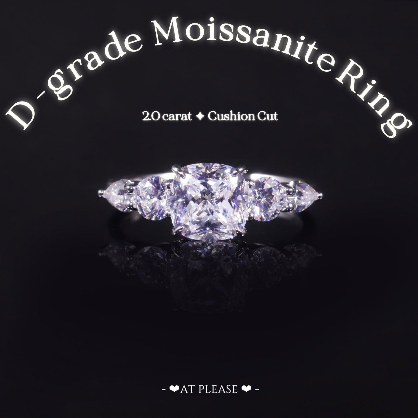 S925 Sterling Silber 2,0 ct. Moissanit Ring | Kissenschliff | Luxusschmuck - Ehering