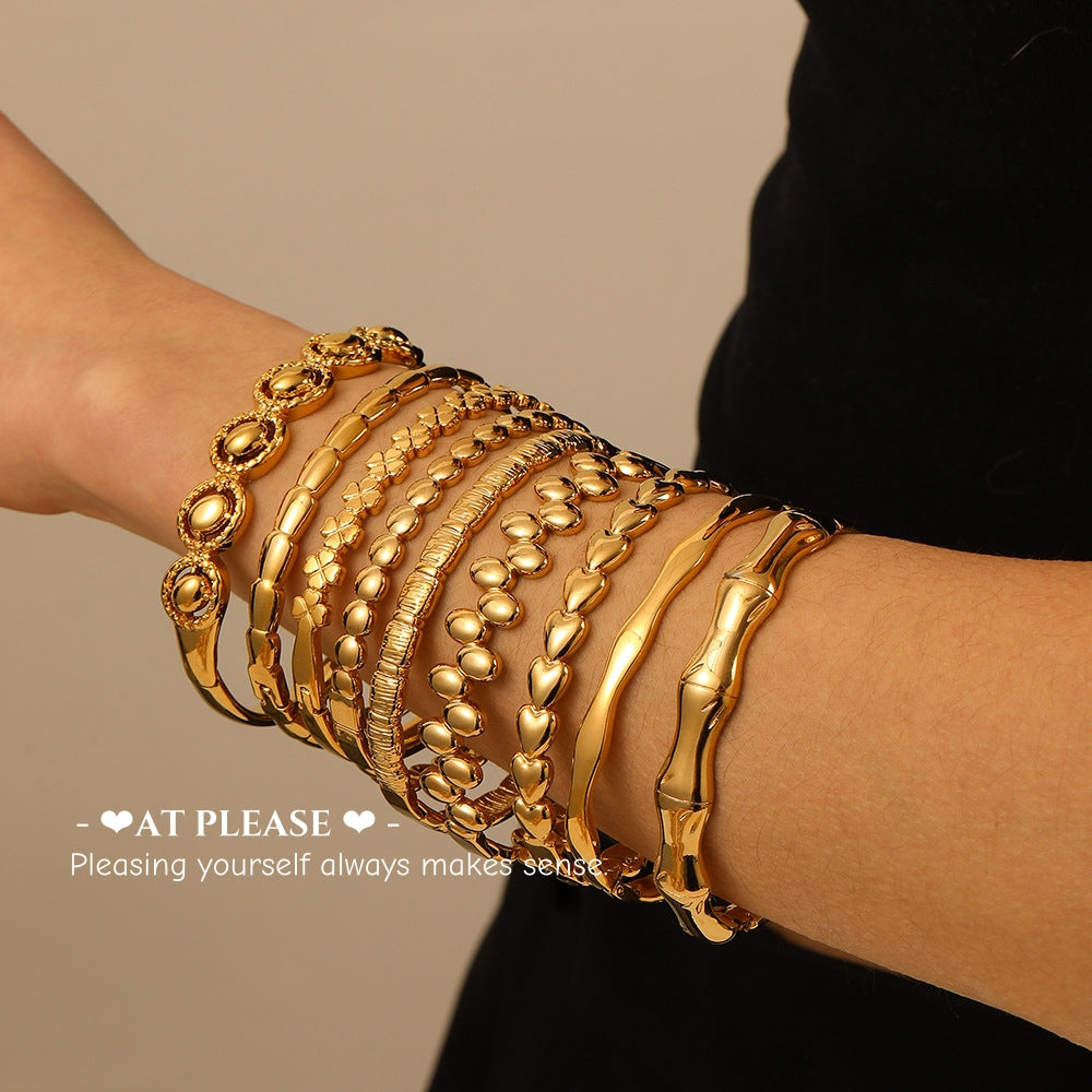 18K Gold plating Stainless Steel Stackable Bangle Bracelet - Minimalist Layering Jewelry