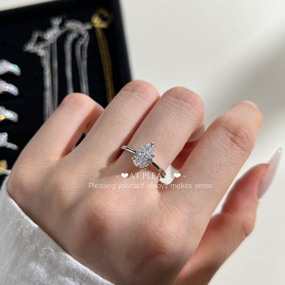 Birnenförmiger Zirkonia-Ring aus 925er Sterlingsilber | Verlobungsring mit Eisschliff-Design, Hochzeitsschmuck