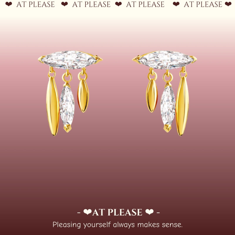 Leaf Tassel Stud Earrings with Cubic Zirconia - Luxury Simple and Versatile