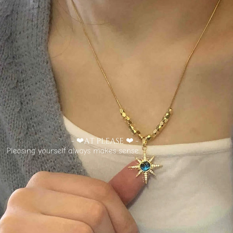 Halskette mit Sonnenblume-Anhänger aus S925 Sterlingsilber mit blauem Zirkonia – Schicke Layering-Kette