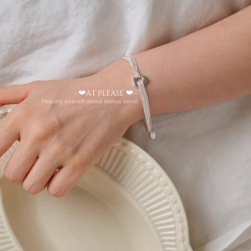 S925 Silver Layered Heart Bracelet – INS Minimalist Style