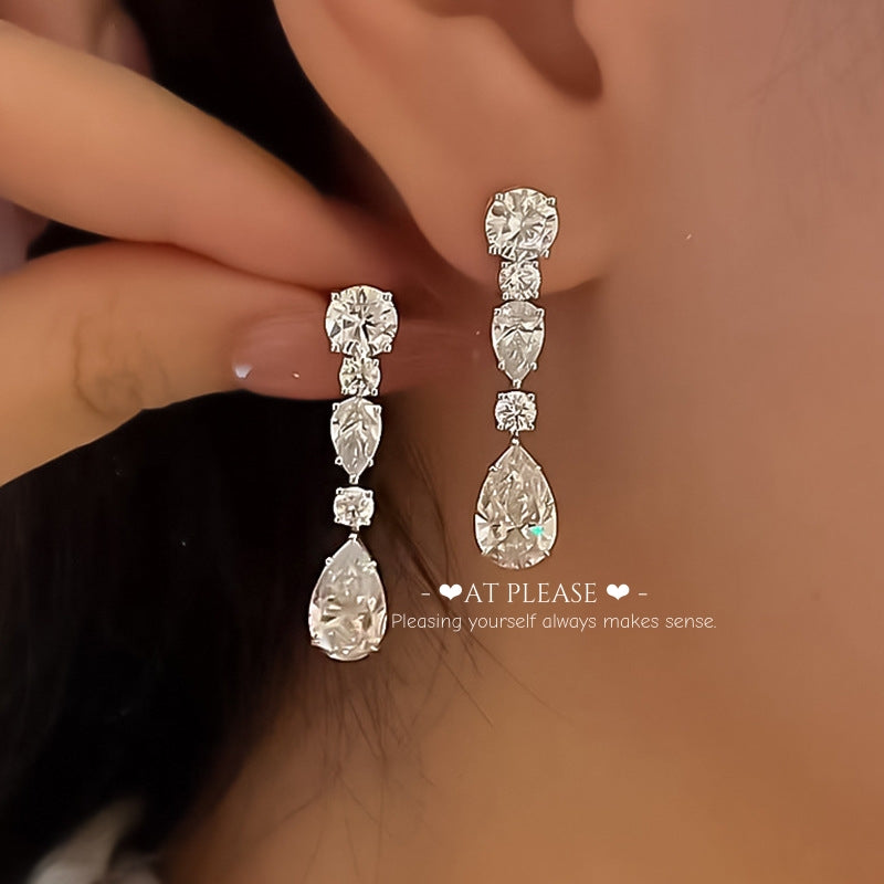 S925 Silver Long 8mm*12mm Teardrop High-Carbon Diamond Earrings - Luxury Jewelry - Evening Jewelry