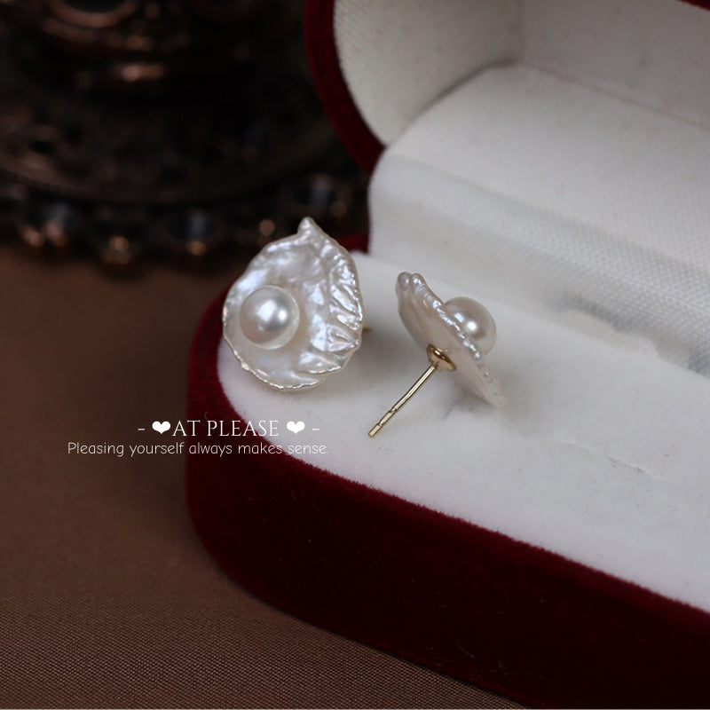 925 Silver Natural Freshwater Pearl Earrings - French Retro Niche Design