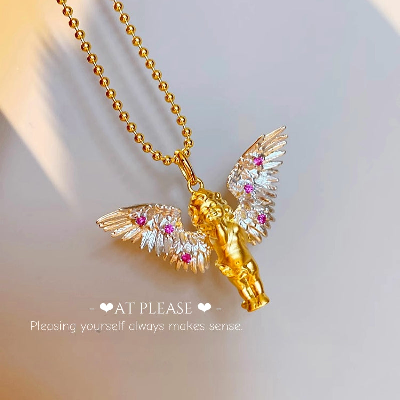 S925 Silver Angel Kiss Necklace | Maillard Vintage Pendant |Symbol of Guardian Love