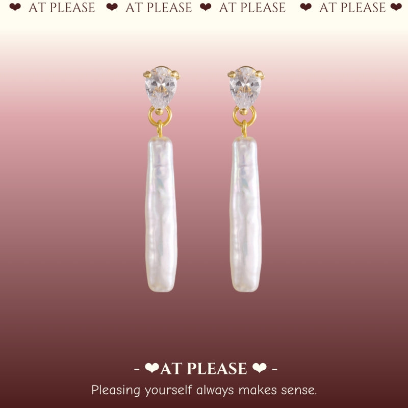 Baroque Small-Silver-Bar Earrings - S925 Silver Pin -Set Zirconia Linear Drop Earrings