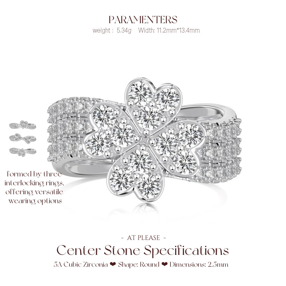 Ring aus 925er Sterlingsilber mit Kleeblatt-Anhänger und Zirkonia | Vielseitiger, stapelbarer Schmuck