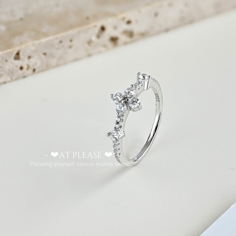 Kleeblatt Minimalistischer S925 Sterling Silber Zirkon Ring | Ins Style Alltagsschmuck