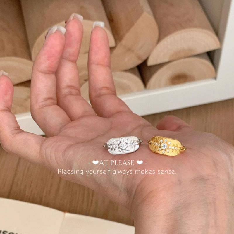 925 Silber Oktagramm Schild Ring für den kleinen Finger – Antik Gebürsteter Talisman