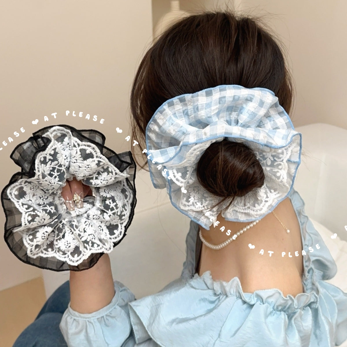 Preppy Plaid Vierlagiges Haargummi mit Spitze | Mädchenhaftes Haar-Accessoire für die Schule & den Alltag