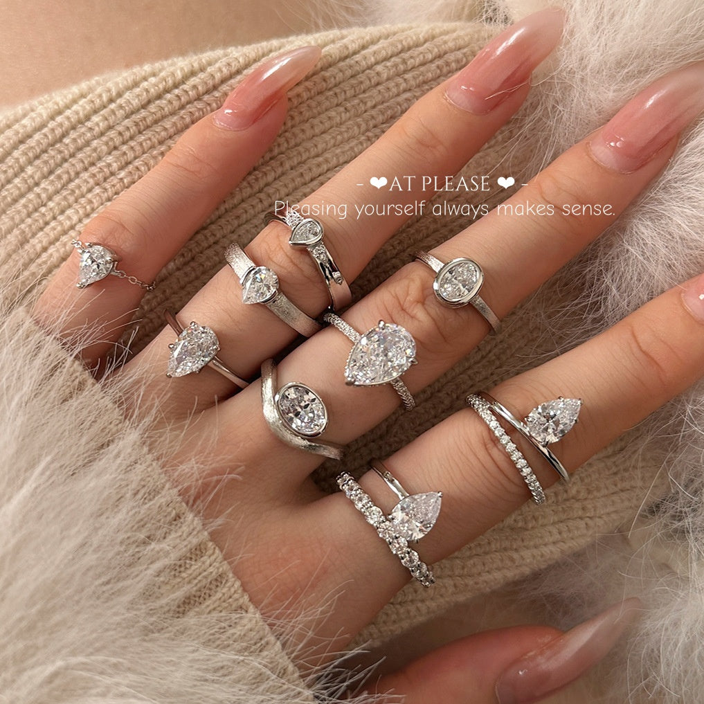 Birnenförmiger Zirkonia-Ring aus 925er Sterlingsilber | Verlobungsring mit Eisschliff-Design, Hochzeitsschmuck